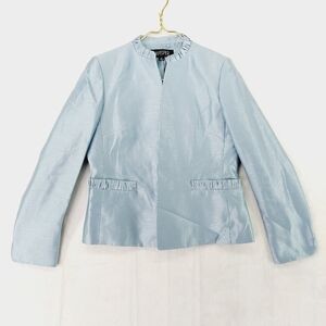 Kasper Light Blue Satin Ruched Collar & Pockets Business Casual Blazer P3026